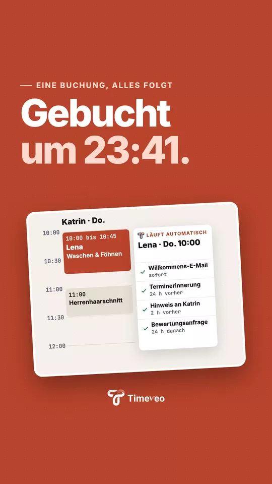 Reel: Gebucht um 23:41. Eine Buchung, alles folgt.